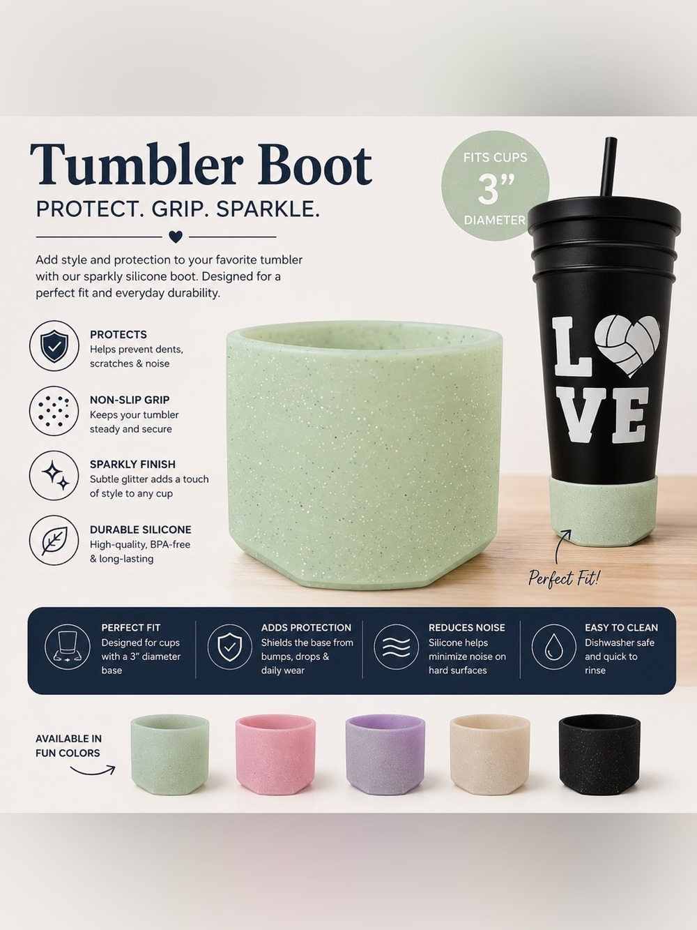 Sparkly Silicone Tumbler Boot - Mint Green